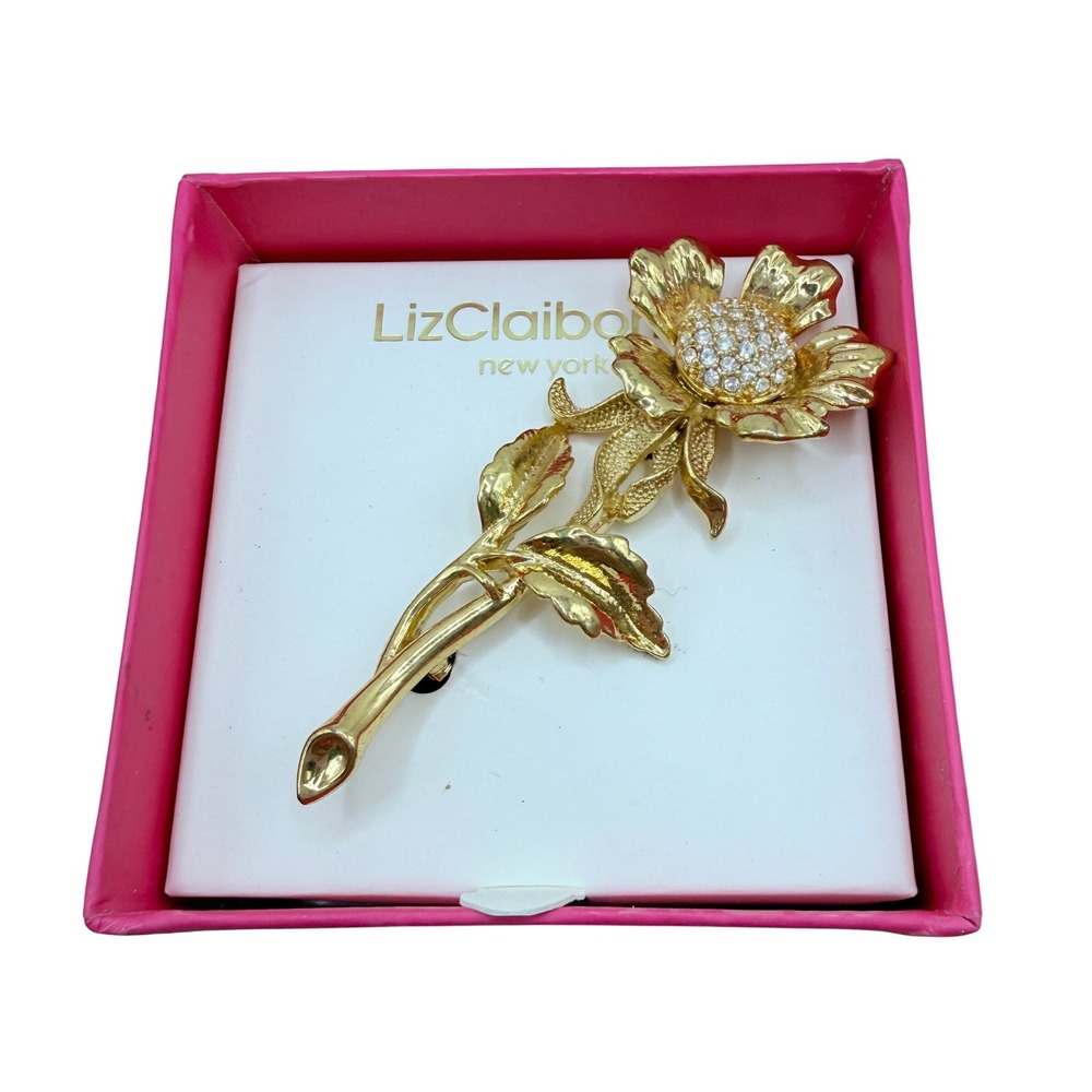 Liz Claiborne Gold Tone Flower Brooch Vintage Style Statement — Perfect for Gift